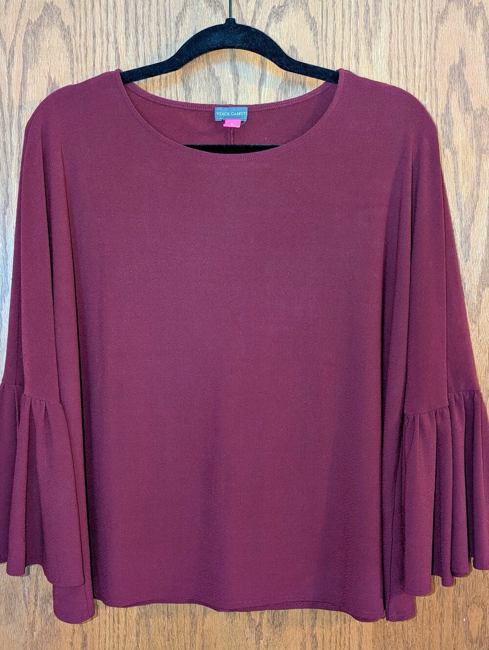 Vince Camuto Bell Sleeve Crepe Blouse Burgundy Medium